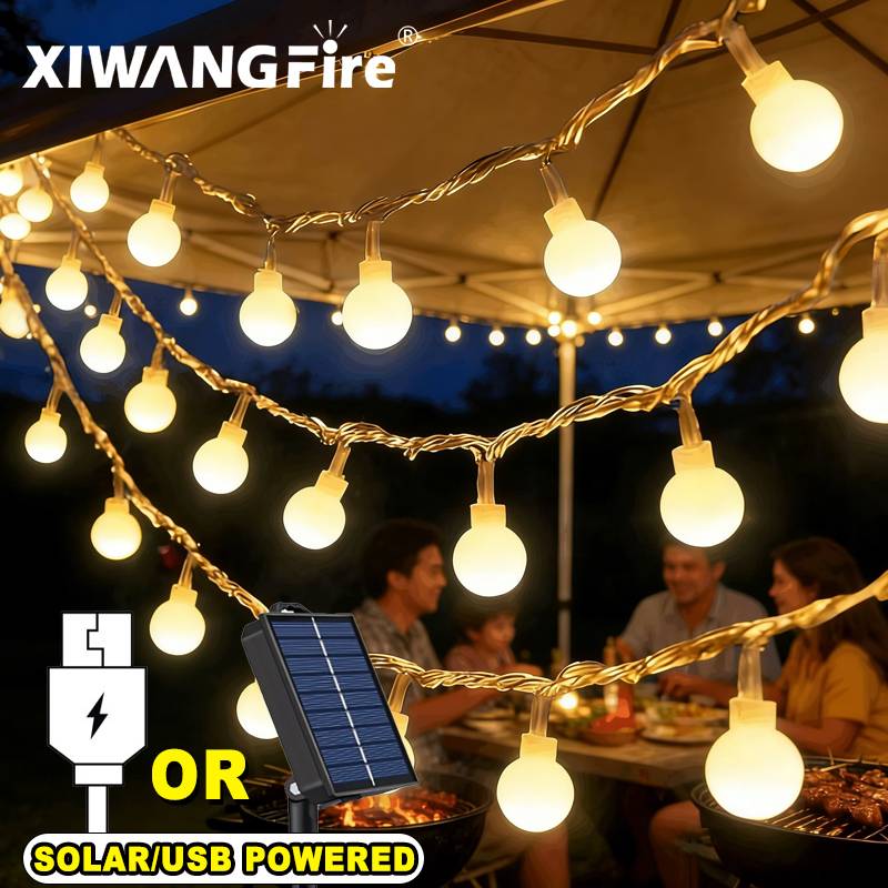 Outdoor Lighting Waterproof - 3-10M Solar-/USB-/Batterie-Lichterketten, Feenhafte Kugel-LED-Lichter, Wasserdicht für