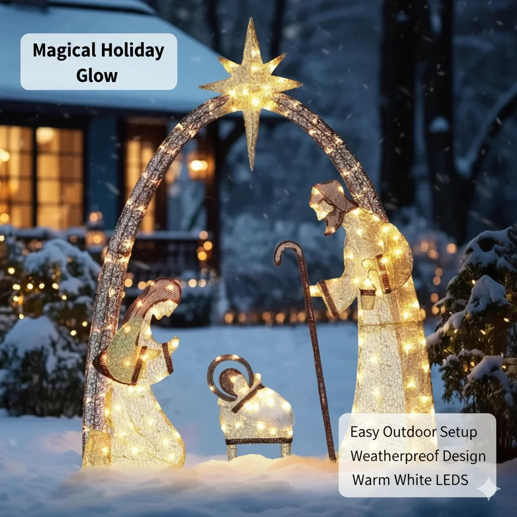 Outdoor Lighting Effects - 5,5 Fuß Weihnachtskrippe, Outdoor-Dekoration mit LED-Leuchten,