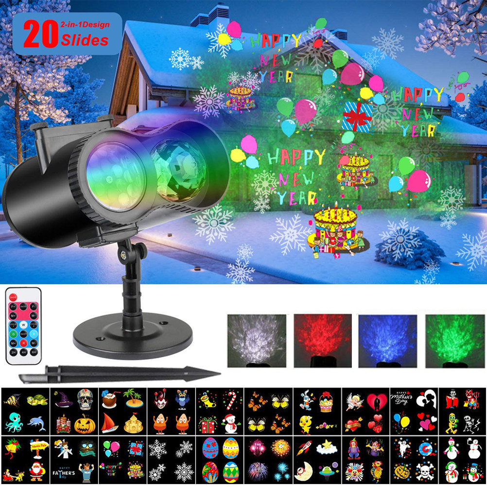 Outdoor Lighting Uk - Bewegliches LED-Weihnachtsprojektor-Licht, 20 bunte Muster, 6-Loch-Linse,